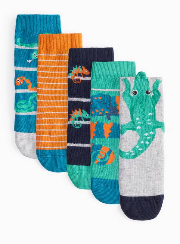 Novelty Reptile Ankle Socks 5 Pack 12.5-3.5